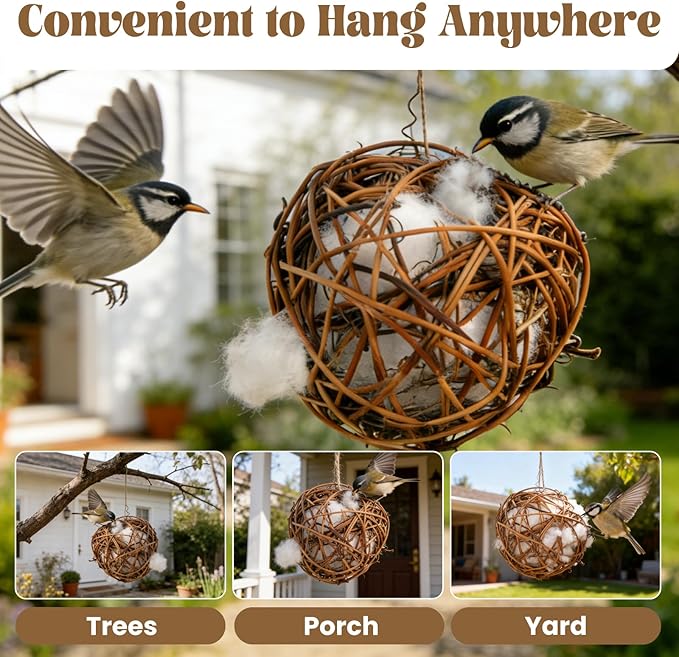 Bird Nesting Material, Hummingbird Nesters Natural Nesting Material Holder for Wild Birds, Gifts for Bird Lovers (3 Balls)