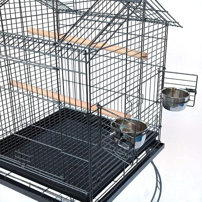Large 57-Inch Pagoda House Roof Top Parrot Lovebird Cockatiel Cockatiels Parakeets Cage with Stand, Black Vein