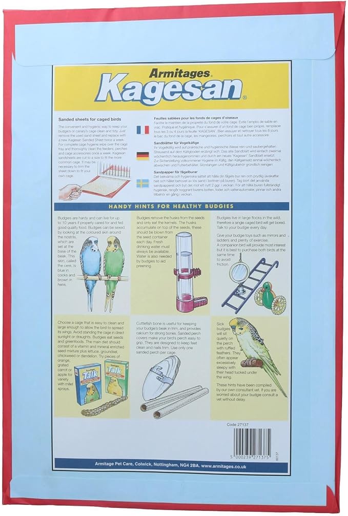 AB Tools 15 Sanded Sheets Sandpaper Cage Lining Budgies Caged Birds 28x43cm