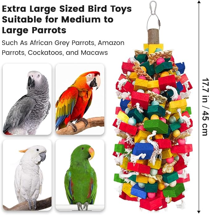 Extra Large Bird Toys for Macaws Cockatoos Amazons Chew - Natural Wood Parrot Chewing Toy with Foraging, Bird Cage Activity Center