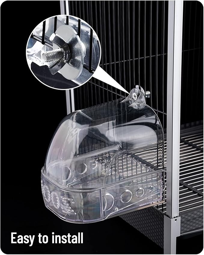 Bird Bath Cage, Cleaning Pet Supplies Cockatiel Bird Clear Bathtub with Hanging Hooks and Bottom Drawer for Little Bird Parrots Spacious Parakeets Portable Shower for Most Birdcage