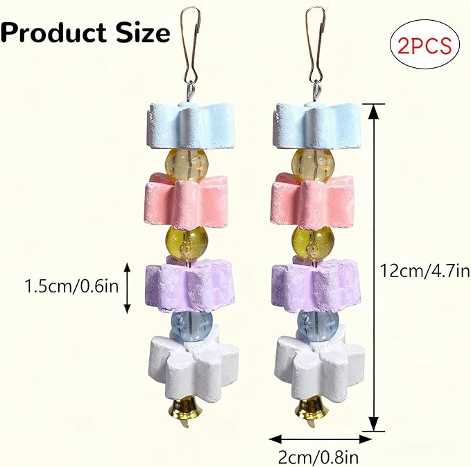 Hamiledyi 2Pieces Parrot Beak Trimmer Calcium Stone Chinchilla Grinding Teeth Lava Block Bird Beak Trim Pumice Toy Mineral Rock Chewing Toys with Bell for Conure Budgies Parakeet Hamster Rabbit