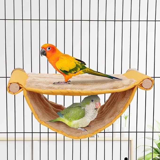 Wontee Hamster Plush Hammock Bird Hanging Bed Nest for Rat Squirrel Chinchilla Gerbil Guinea Pig Small Parrot Budgie Parakeet Lovebird Canary (M, Yellow)