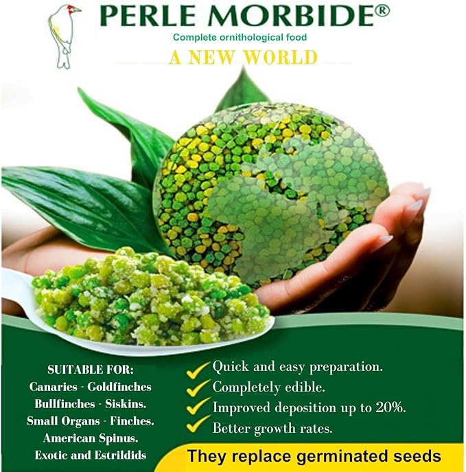 Perle Morbide Yellow Green Soft Bird Food 1Kg – Comida para Pajaritos, Complete Extruded Diet for Canaries, Finches, Parakeets, Goldfinches, Lady Gouldians – Vitamin-Rich & Digestible Formula