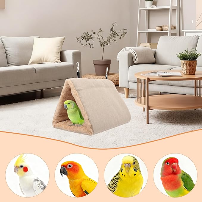 Litewoo Winter Warm Bird Nest House Hanging Hammock Shed Hut Cotton Parrot Sleeping Bed Plush Double Access Birds Hut Hideaway Tent for Parrot Parakeet Cockatiel Cockatoo Budgie Lovebirds (L/Beige)