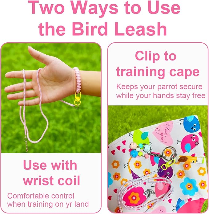 Pink bird parrot cape,parrot training tools kit Poop Guard, with 2 Wrist Straps, Leash, Training Whistle,Treat Box,Washable Bird Accessory for Conure/Cockatiel/African Grey