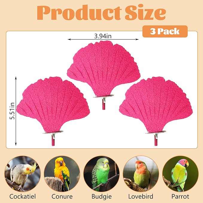 3 Pcs Parrot Perch Resin Bird Beak Grinding Stone Leaf Shape Perch Stand Foot Clawing Trimmer Bird Cage Accessories for Cockatiels Conures Budgies Lovebirds (Pink)