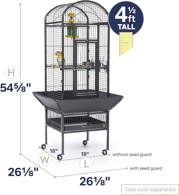 Prevue Pet Products Dome Top Bird Cage - Powder‑Coated Steel Cage with Wheels, Push Button Locks, Seed Guards and Perch, Ideal for Cockatiels, and All Small-Medium Sized Birds - Black Hammertone