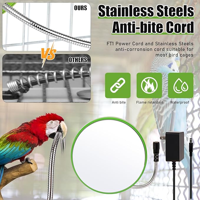 Bird Heater for Cage,Thermostatical Bird Warmer with Mirror to Snuggle up 12V Bird Cage Heating Plate for Cockatiel,Parakeets,Parrots,African Grays