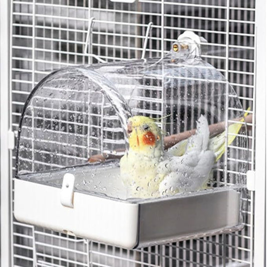 Bird Bath Cage, Cleaning Pet Supplies Cockatiel Bird Clear Bathtub with Bottom Drawer for Little Bird Parrots Spacious Parakeets Portable Shower for Most Birdcage