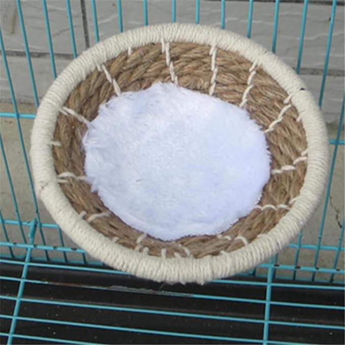 Hand Woven Hemp Rope Bird Nest Bed Cage Bed for Dove Parrot Canary Little Parrot Warm Bird Breeding Cabin Nest(Hemp Rope L)