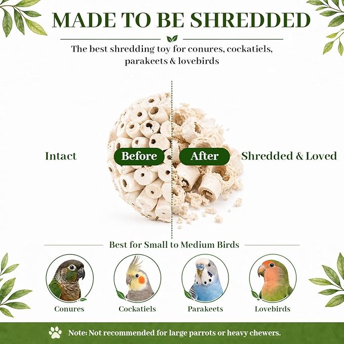 Bird Toys Sola Balls 2.36'' - 6PCS, Bird Foraging Toy, Soft Sola Atta Ball, Parrot Chew Shred Toy for Sharpening Claws and Beaks for Cockatiel, Parakeets, Conure, Love Birds, Budgie and Small Birds