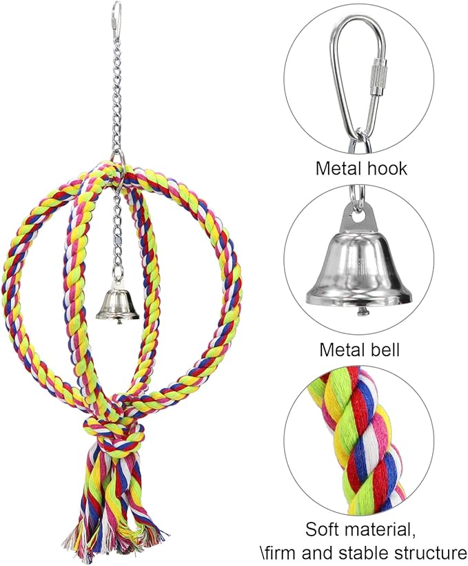Litewoo Bird Swing Perch Stand Cotton Rope 2 Two Rings Toy for Parrot Budgie Parakeet Cockatiel Conure Lovebird Finch Canary Cockatoo African Grey Macaw Eclectus Amazon Cage Accessories