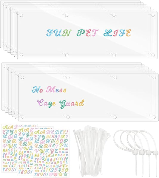 12 Pcs Cage Guard 13.8"x4.7" with Zip Ties & Personalized Letter Stickers, Scatter Guard Clear Cage Liner Flexible Side Lining for Rabbit Guinea Pig C&C Metal Wire Playpen