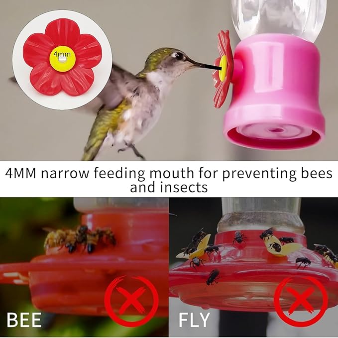 20 Pieces Hummingbird Feeders Replacement Flowers - Hummingbird Feeder P with 2 Cleaning Brush, Bird Feeder Replacement Feeding Ports for Outdoors Hanging Feeder, Yellow+Red