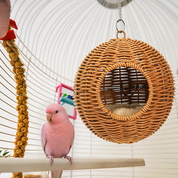 ZENFUN Steel Frame Bird Nest for Cage, Washable Small Bird Bed Chewproof with Plush Pad, Hammock Hideout Lay Eggs Parakeet Nest Sleep, Parakeet Warm Bed House Hut for Lovebird, Canary, Budgie, Finch