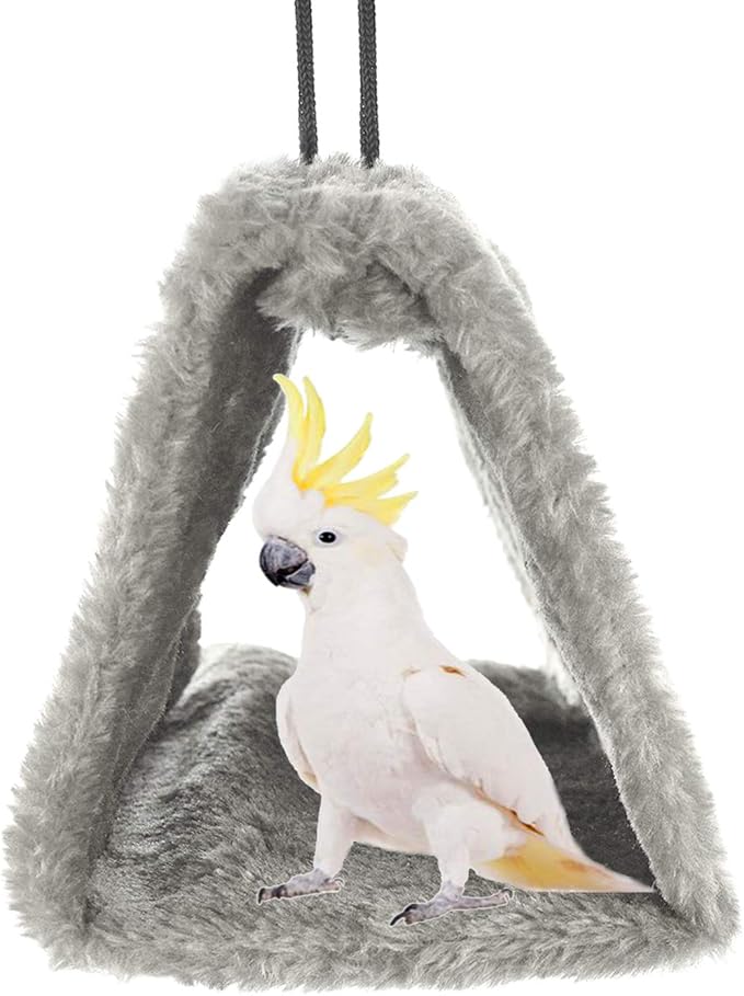 MOACC Winter Warm Bird Nest House Shed Hut Hanging Hammock Finch Cage Plush Fluffy Birds Hut Hideaway for Hamster Parrot Macaw Budgies Eclectus Parakeet Cockatiels Cockatoo Lovebird (M, Grey)