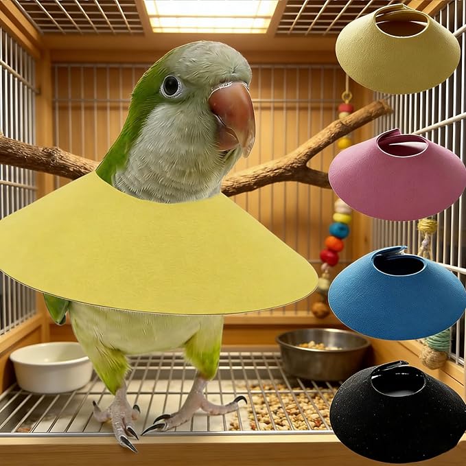 4 Pack Parrot Recovery Collar, Anti-Bite & Anti-Plucking Protective E-Collar for Budgies, Lovebirds, Cockatiels & Small Birds, Features Adjustable Velcro to Aid Wound Healing.