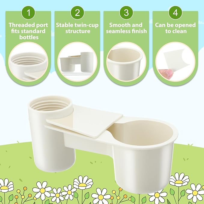 LemonRoad 24 Pcs Bird Drinker Feeder Cups Plastic Water Bottle Cup for Cage Ideal for Pigeon Bottle Chicken Quail Poultry Waterer Accessories (White)