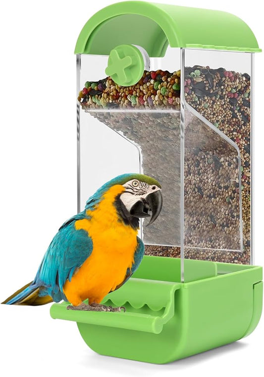 Yummy Sam No Mess Automatic Bird Feeder with Perch for Cage, Acrylic Transparent Bird Cage Feeder Parrot Seed Feeders Food Container Cage Accessories for Small Medium Birds Parrot Cockatoo Canary