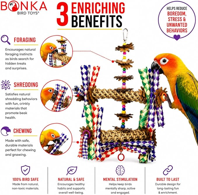 Bonka Bird Toys 1241 Double Helix 11" High by 9" Wide Parrot Toy, Amazon, African Grey, Conure, and Similar Sized Birds