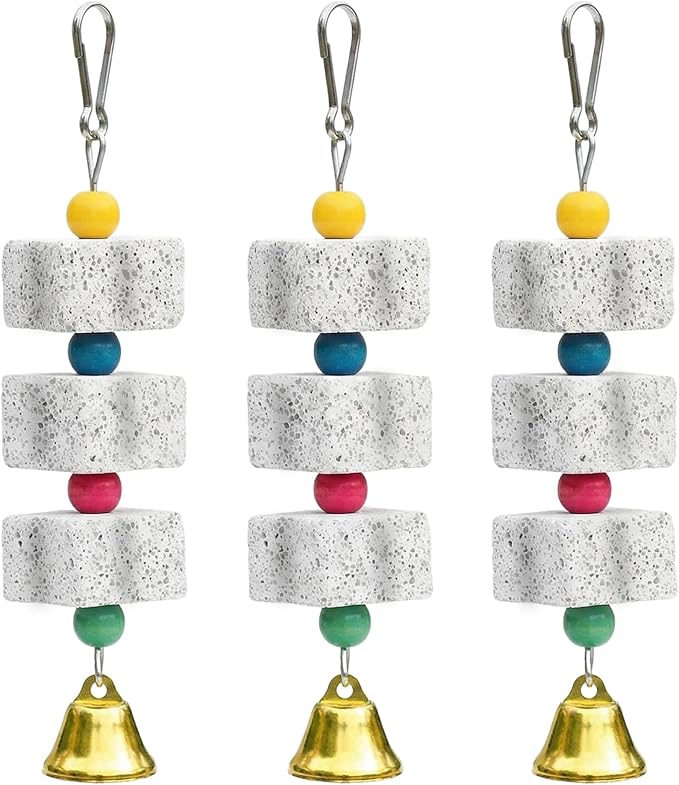 3 Pack Bird Cuttlebone Chewing Toys, Natural Lava Stone Calcium Block Beak Grinder, Bird Toy Cage Accessories for Parakeets Cockatiels Budgies Conures