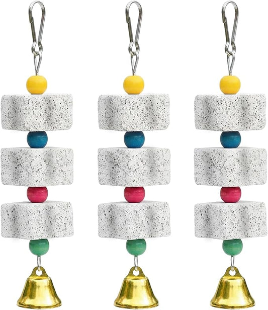 3 Pack Bird Cuttlebone Chewing Toys, Natural Lava Stone Calcium Block Beak Grinder, Bird Toy Cage Accessories for Parakeets Cockatiels Budgies Conures
