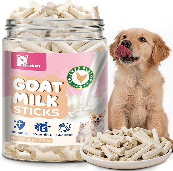 Freeze Dried Goat Milk & Chicken Dog Treats, 70% Goat Milk Yogurt Sticks for Dogs & Cats, High Protein Grain-Free Snack & Food Topper for Sensitive Stomachs, Immune Support with Vitamin E 2.8oz