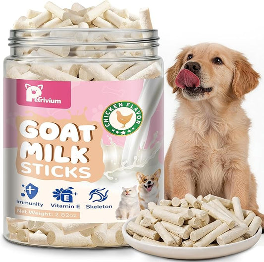 Freeze Dried Goat Milk & Chicken Dog Treats, 70% Goat Milk Yogurt Sticks for Dogs & Cats, High Protein Grain-Free Snack & Food Topper for Sensitive Stomachs, Immune Support with Vitamin E 2.8oz