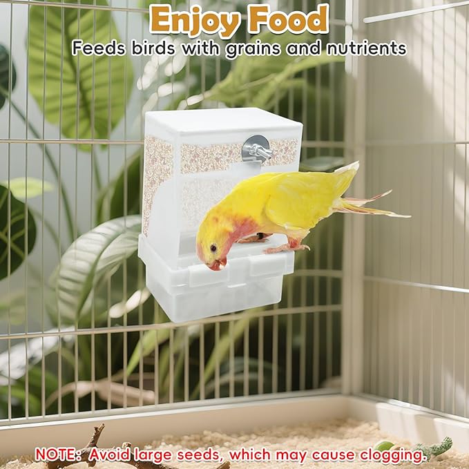 Tfwadmx 2 Pcs No Mess Automatic Bird Feeders Cockatiel Food Dispenser Bowls Seed Container Parrot Dishes Parakeet Cage Accessories Bird Feeder with Divider for Canary Finch Conure Lovebirds
