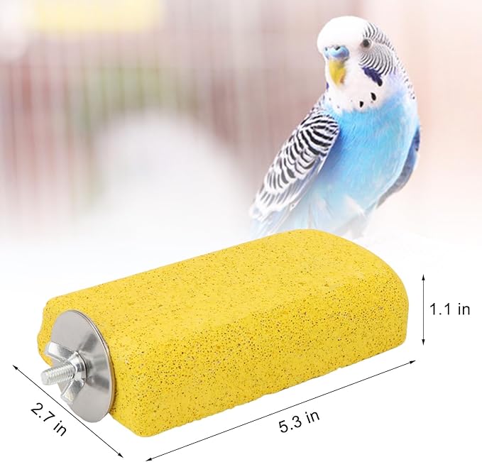 Hypeety 2PCS Bird Calcium Teeth Mouth Molar Grinding Stone Hamster Grinding Stone Chew Toy Perch Stand for Parrot Budgies Chinchilla Squirrel Hamster Cage Stand Platform Yellow