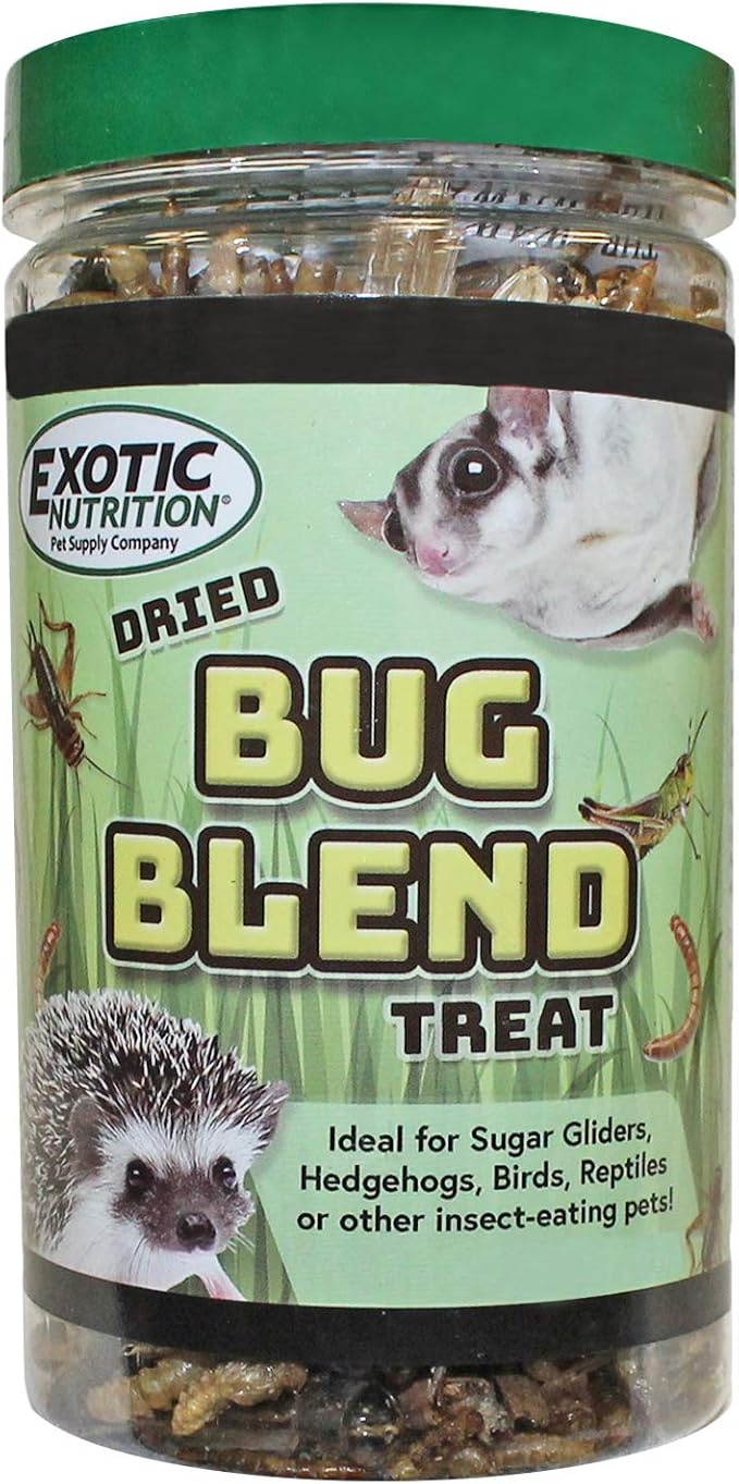 Bug Blend - Healthy High-Protein Dried Insect Treat - Crickets, Mealworms, Grasshoppers - Sugar Gliders, Hedgehogs, Squirrels, Chickens, Skunks, Opossums, Marmosets, Parrots, Birds (3.4 oz.)