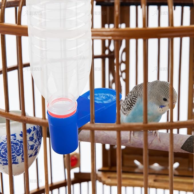 AUEAR, Set of 12 Bird Drinker Feeder Cup Soda Pop Water Bottle Plastic for Pigeons Parrot Chicken Supplies (Blue)