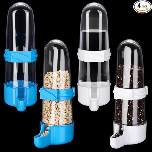 Weewooday 4 Pieces Automatic Bird Feeder Cage Water Dispenser Bird Water Feeder Hamster Cage Waterer Accessory Drinker Bottle for Hamster Parrot(Trendy Style,Blue, White,280 ml)