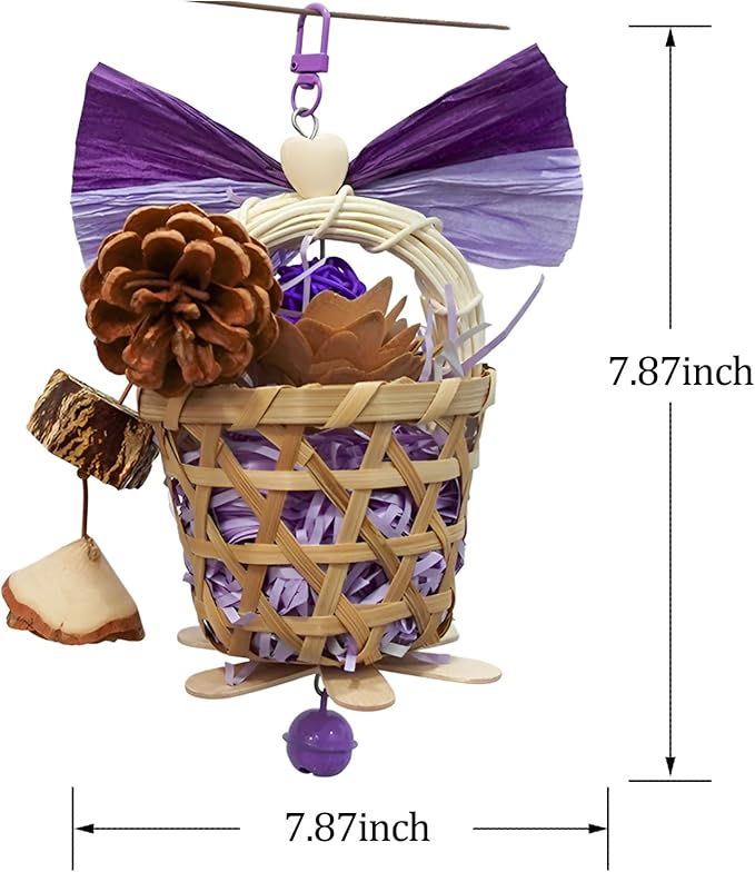 Bird Toys Foraging Shredder Hanging Toys Rope Perch with Bell Parakeet Toy Parrot Swing Climbing Standing Toys Bird Cage Accessories for Conure Cockatiel Budgies Lovebird, Purple
