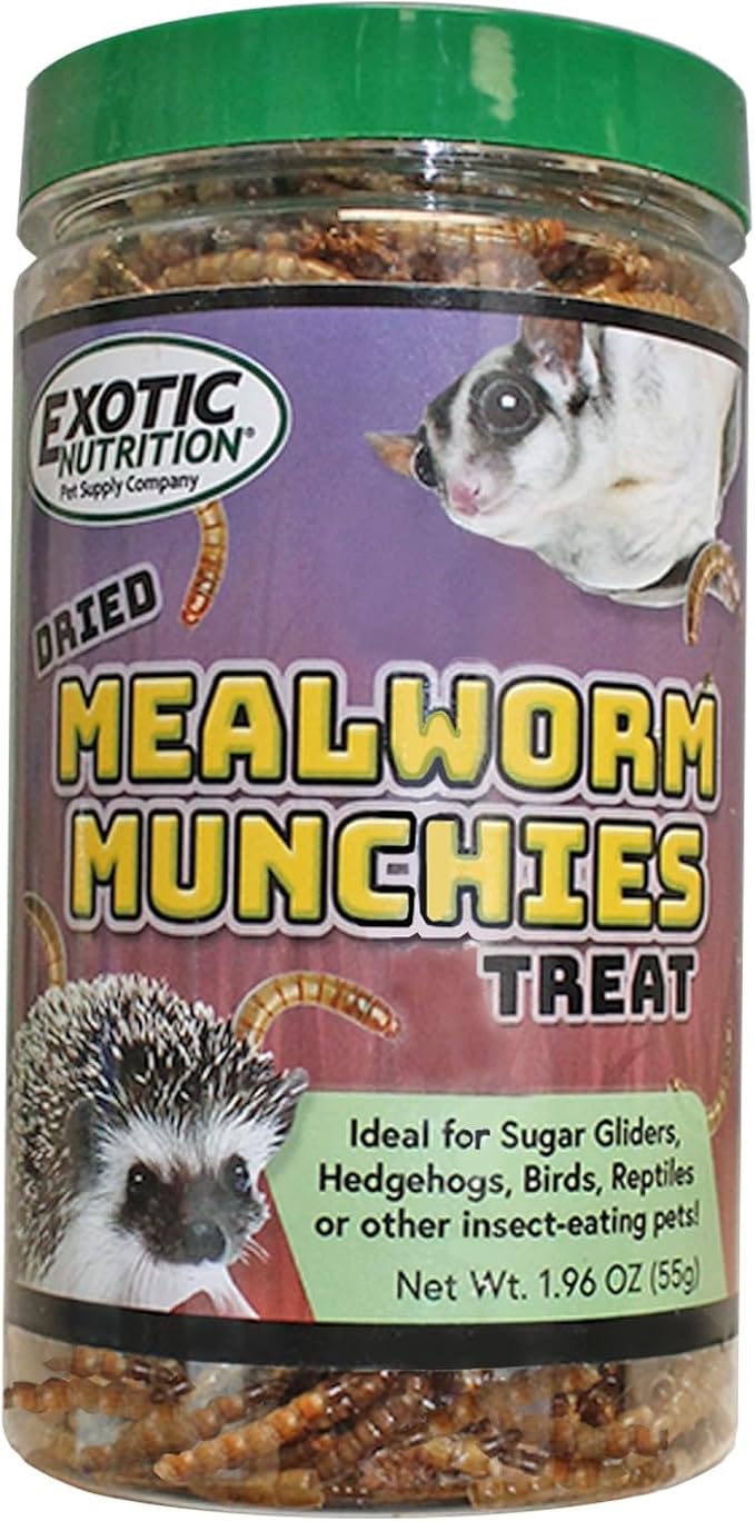 Exotic Nutrition Mealworm Munchies (1.9 oz.) - All Natural Healthy High Protein Insect Treat - Chickens, Birds, Hedgehogs, Bluebirds, Reptiles, Sugar Gliders, Opossums, Skunks, Lizards, Fish