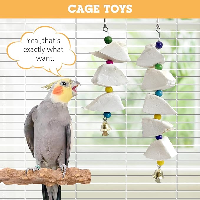 BNOSDM Bird Toys with Cuttlebone 4 Pack Hanging Cuttle Bone Chew Toys Natural Bird Beak Grinding Stone Parakeet Calcium Toys Bird Cage Accessories for Budgies Cockatiels Lovebirds Conures Parrots (12)