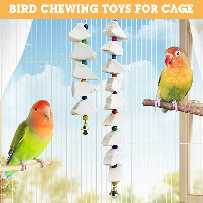 BNOSDM Bird Toys with Cuttlebone 4 Pack Hanging Cuttle Bone Chew Toys Natural Bird Beak Grinding Stone Parakeet Calcium Toys Bird Cage Accessories for Budgies Cockatiels Lovebirds Conures Parrots (9)