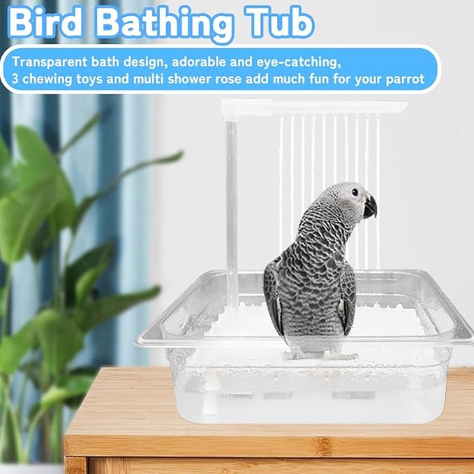 Parrot Bathtub, Bird Automatic Bathtub, Small Parrot Tub Bowl, Multipurpose Bird Bathtub with Faucets, Contains USB and Power Plug, for Small Medium Parakeet Cleaning Supplies, Cage Accessory
