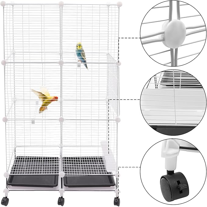 49-inch Large Bird Cage with Wheels for Parrots and Small Birds – 3-Tier Metal Parakeet Cage with Stand, Lockable Door, Removable Tray – Indoor Outdoor Rolling Birdcage for Home or Garden