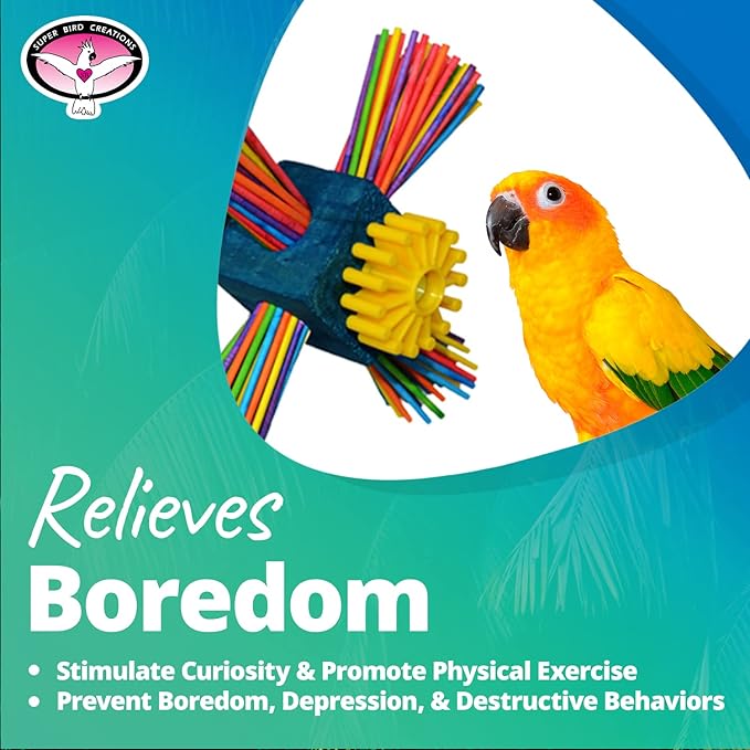 Super Bird Creations SB963 Twirl N' Whirl Bird Toy - Handcrafted Wooden Bird Stuff with Lollipop Sticks & Spinning Block - Relieves Boredom Peeling & Chewing for Parrots, Medium Sized Birds - 6.5"x4"