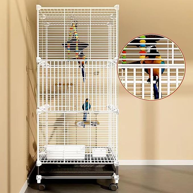 49-inch Large Bird Cage with Wheels for Parrots and Small Birds – 3-Tier Metal Parakeet Cage with Stand, Lockable Door, Removable Tray – Indoor Outdoor Rolling Birdcage for Home or Garden