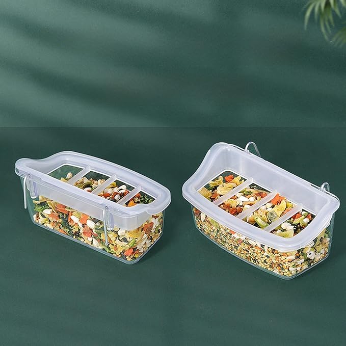 2Pcs Transparent Hanging Bird Cage Feeders & Food Bowls for Parrots and Parakeets, Splash-Proof Design, Easy Install with Hook for Cage