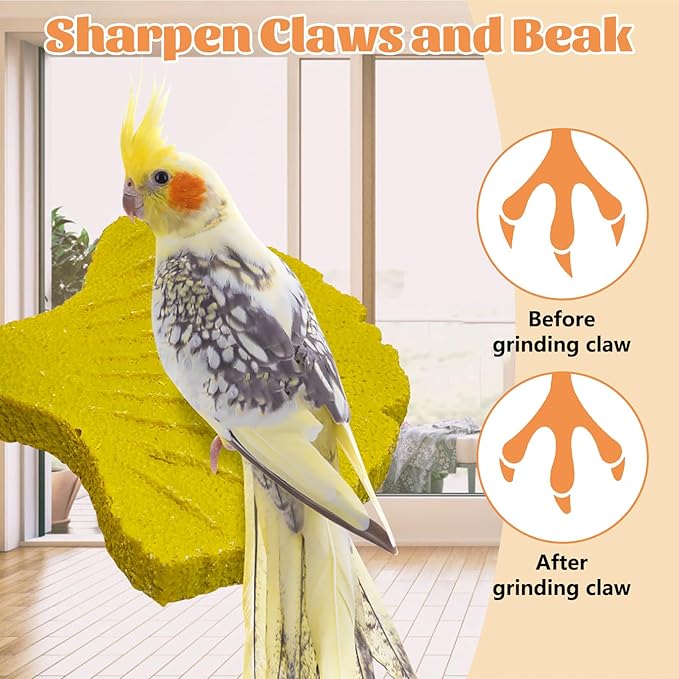 3 Pcs Parrot Perch Resin Bird Beak Grinding Stone Leaf Shape Perch Stand Foot Clawing Trimmer Bird Cage Accessories for Cockatiels Conures Budgies Lovebirds (Yellow)