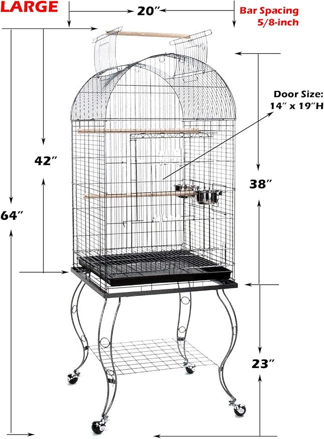 65-Inch Open and Close Dome Plays Top Parrot Lovebird Cockatiel Cockatiels Parakeets Cage Tight 5/8-Inch Bar Spacing with Removable Rolling Stand
