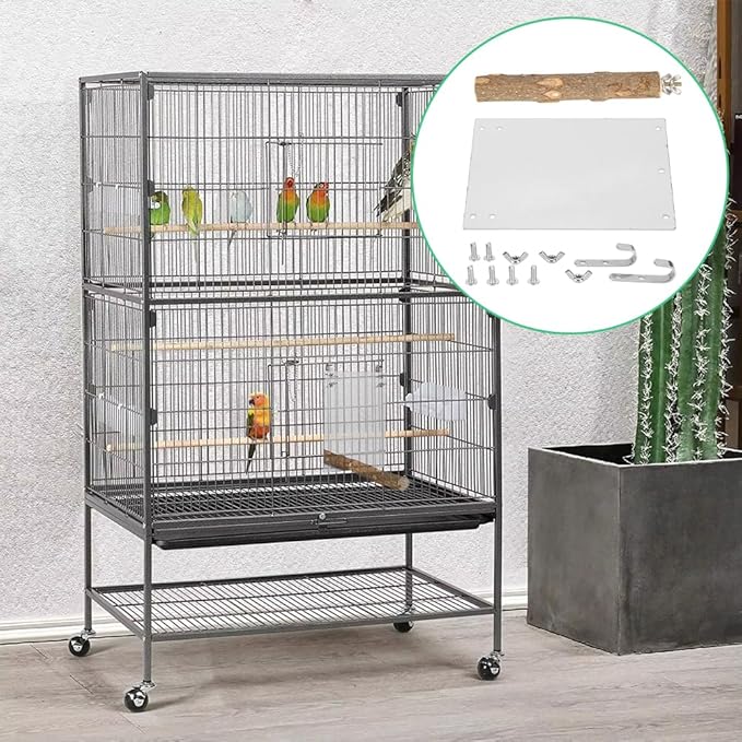 Bird Mirror, Large Stainless Steel Bird Mirror Perch Cockatiel Swing Toys Parrot Cage Accessories Decoration Standing Bar Claw for Small Medium All Types of Parakeet Cockatoo Cockatiel Finch Canaries
