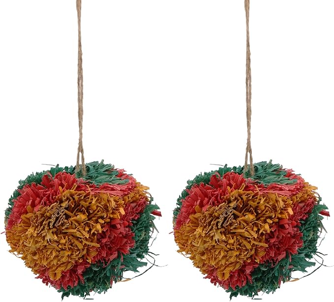 Hypeety 4” Colorful Shredding Ball Bird Toys for Parrots Funny Crinkles Foraging Toys for Birds Easy to Hang Natural Shredder Ball Chew Toys for Cockatiels Conures Parakeets Budgies (2 Packs)
