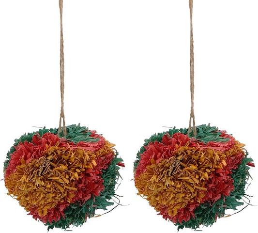 Hypeety 4” Colorful Shredding Ball Bird Toys for Parrots Funny Crinkles Foraging Toys for Birds Easy to Hang Natural Shredder Ball Chew Toys for Cockatiels Conures Parakeets Budgies (2 Packs)
