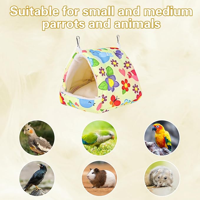 Bird Bed for Cage Warm Winter Nest Hammock with Hanging Hook Cage Accessories for Small Birds Parakeets Cockatiels Love Birds Cockatiels Conures Hamster (Yellow, M)