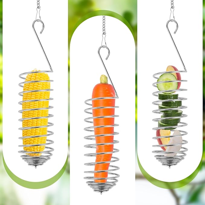 2pcs Spray Millet Treat Holder, Stainless Steel Parrot Food Holder with Suspension Chain Bird Foraging Chew Toy Feeder Cage Accessories for Macaw Cockatoo Parakeet Canary